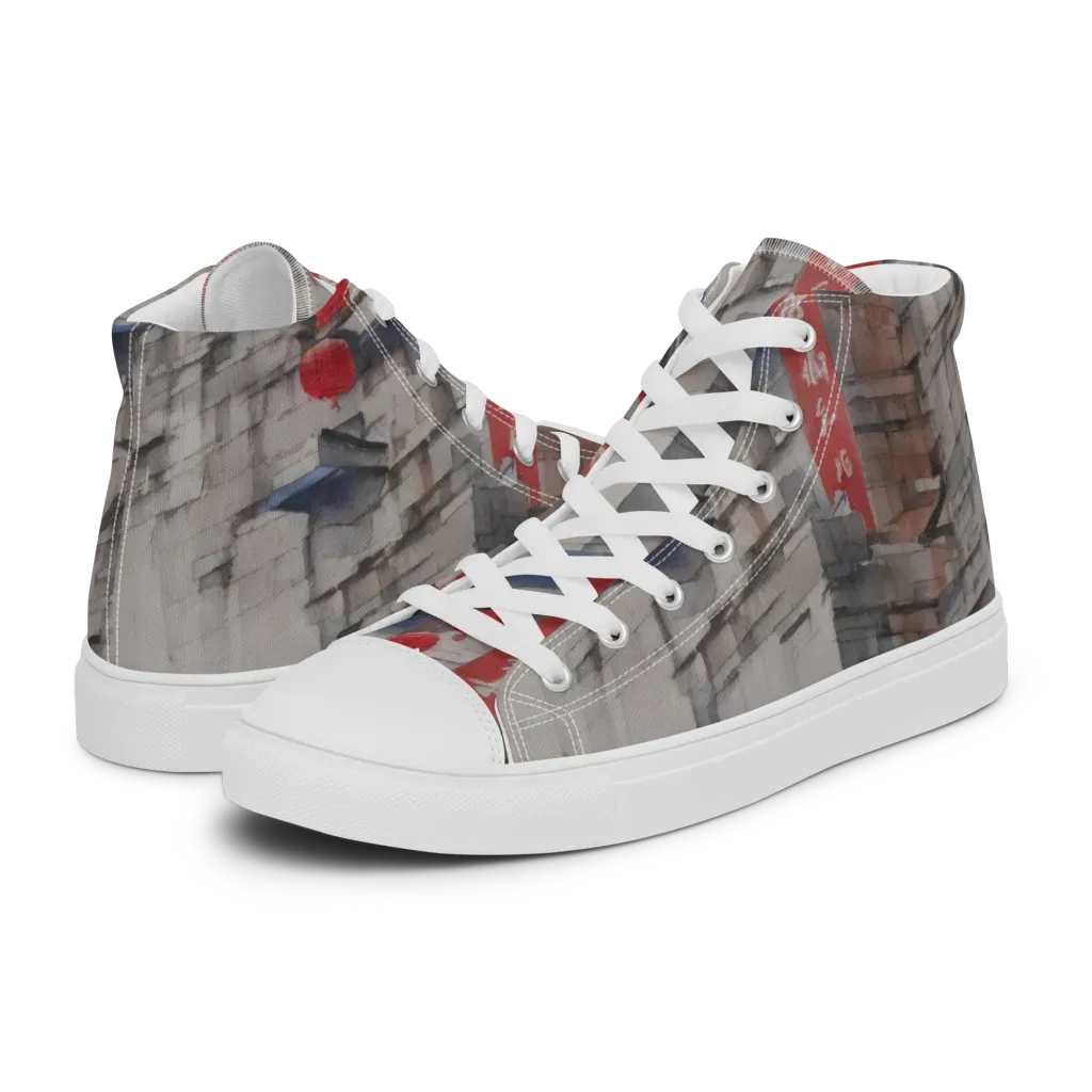 Crimson Lantern Alley on Men's High Top Canvas Shoes — Left