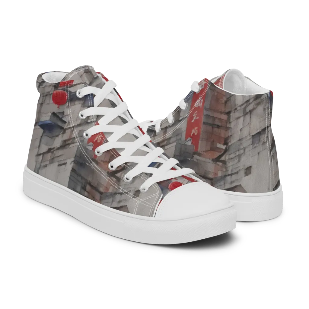 Crimson Lantern Alley on Men's High Top Canvas Shoes — Right