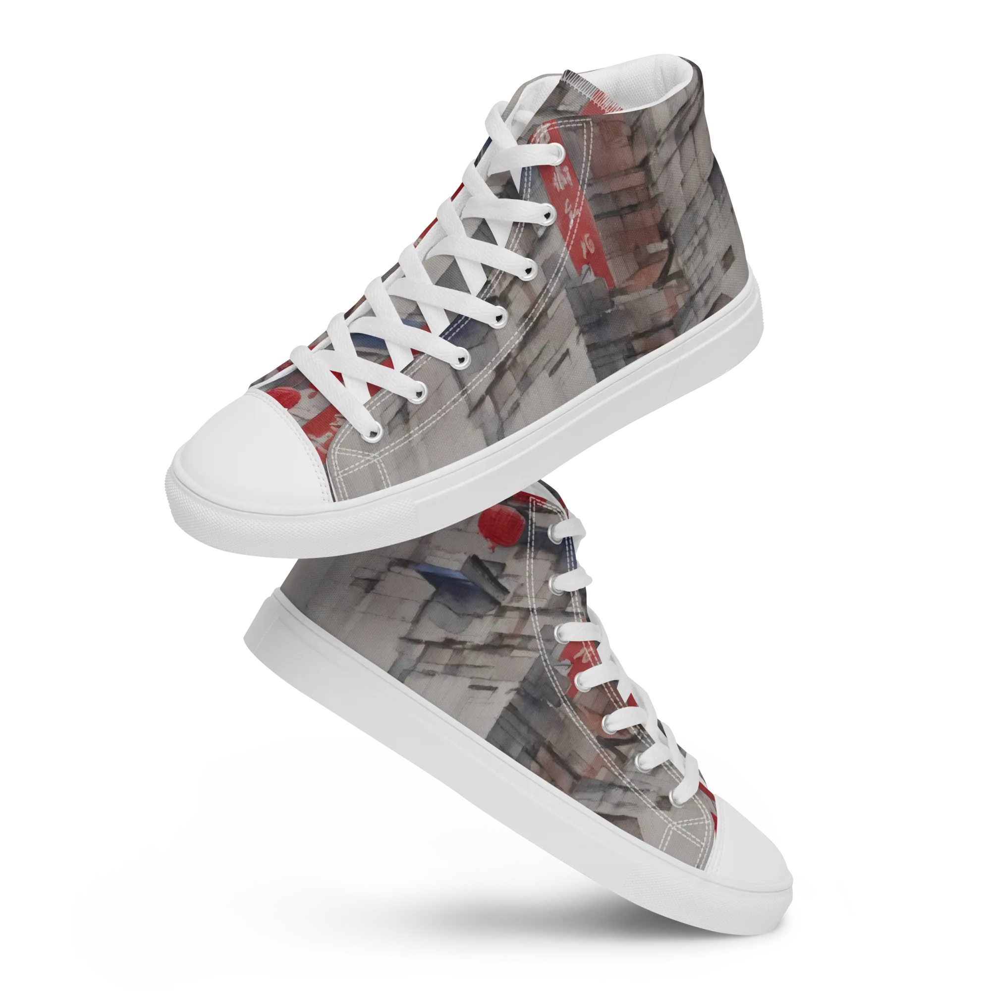 Crimson Lantern Alley on Men's High Top Canvas Shoes — Front