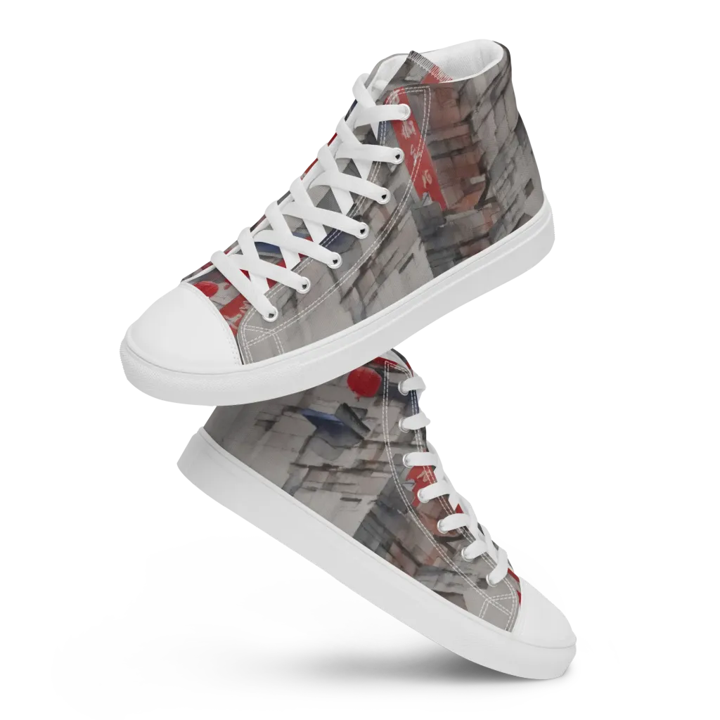 Crimson Lantern Alley on Men's High Top Canvas Shoes — Front