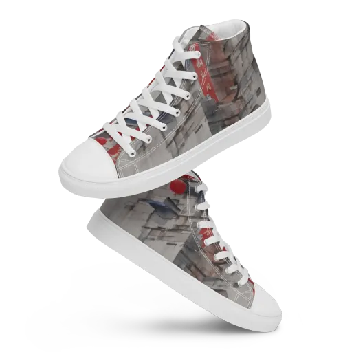 Crimson Lantern Alley on a Men's High Top Canvas Shoes