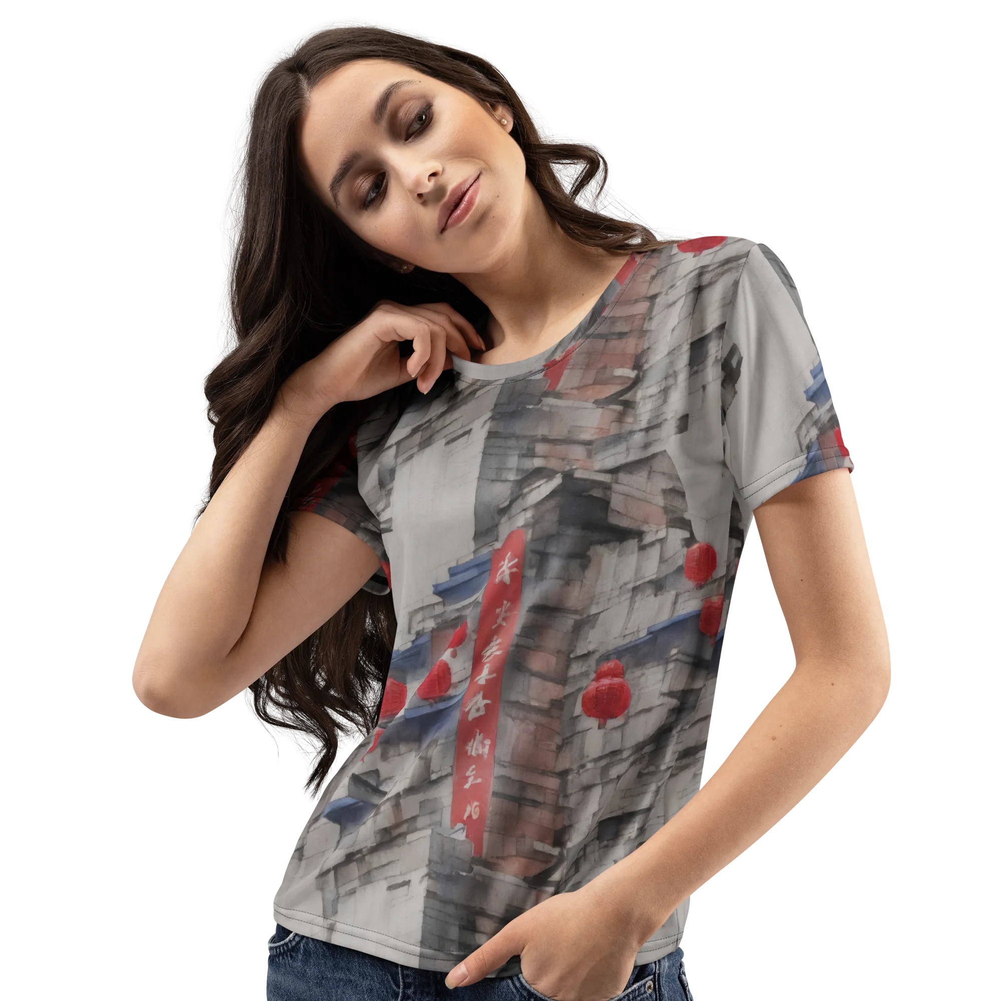 Crimson Lantern Alley on Women's Crew Neck T-Shirt — Left Front