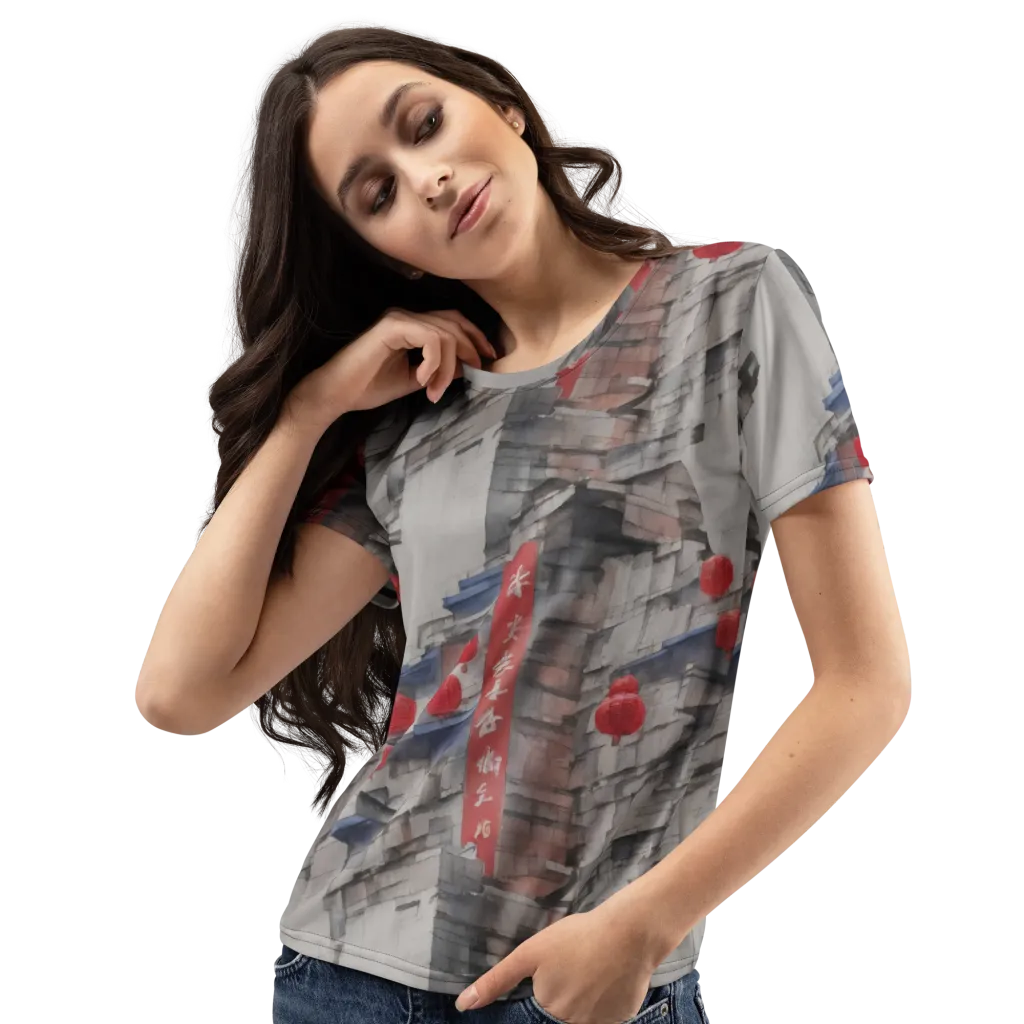Crimson Lantern Alley on Women's Crew Neck T-Shirt — Left Front