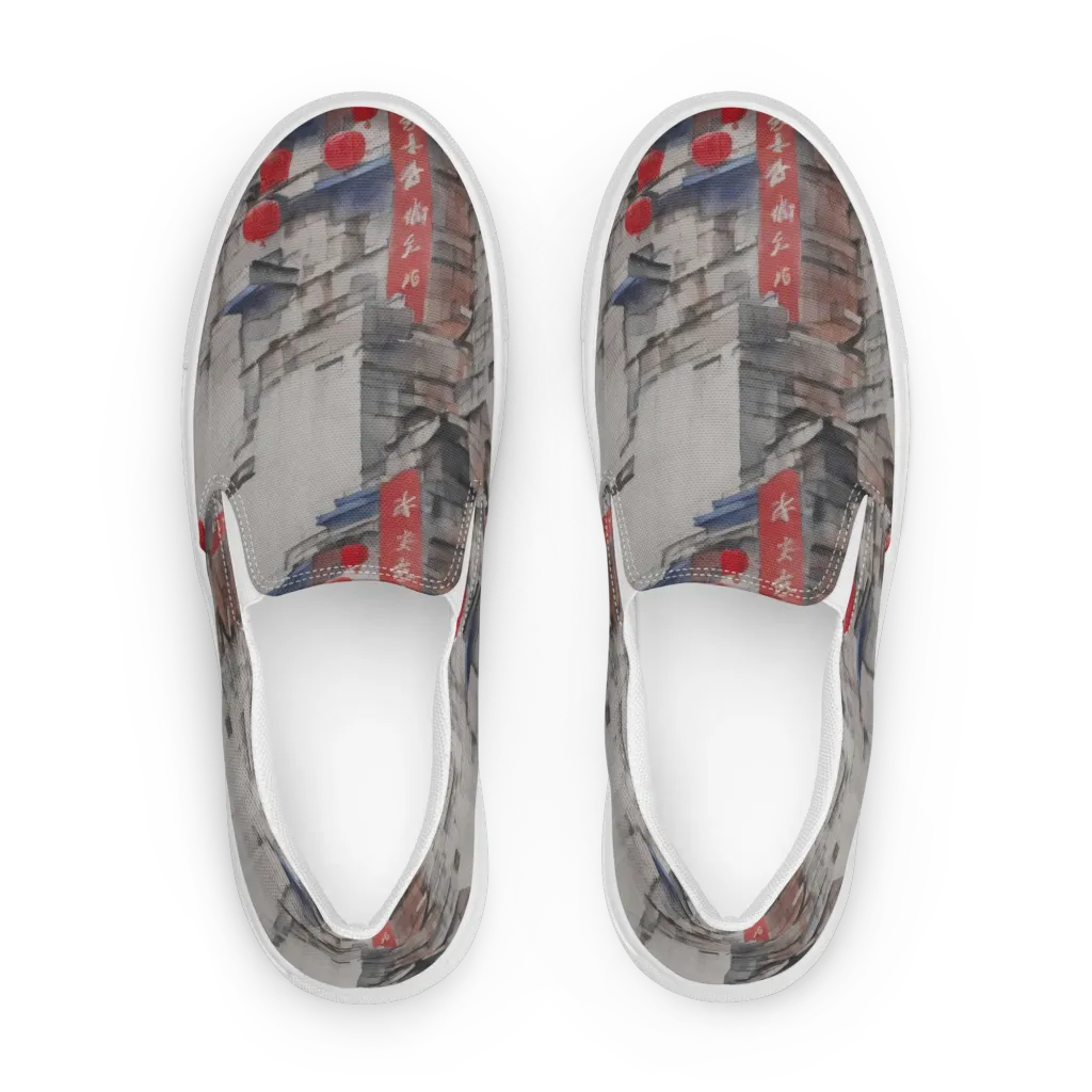Crimson Lantern Alley on Men's Slip-On Canvas Shoes — Front
