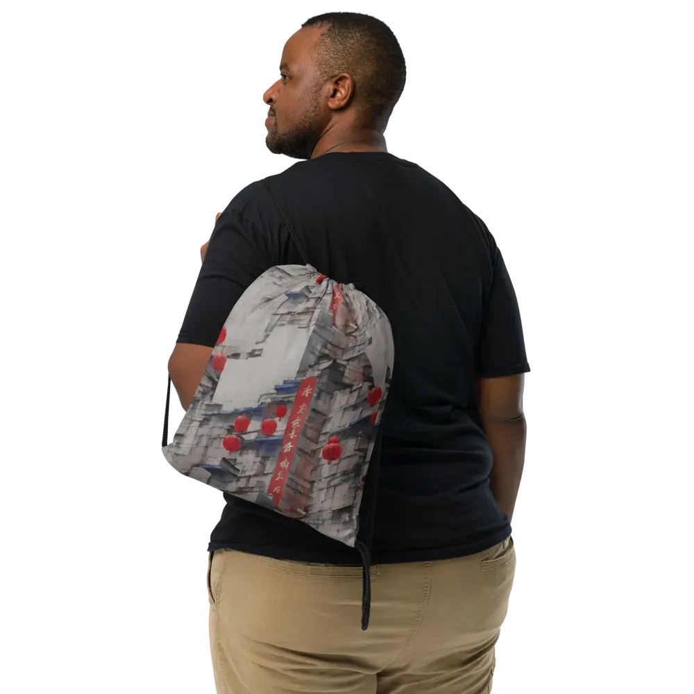 Crimson Lantern Alley on Drawstring Bag — Front