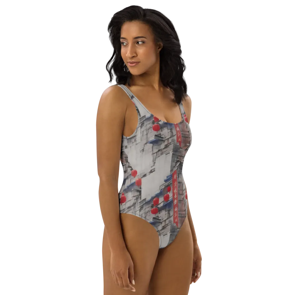 Crimson Lantern Alley on One-Piece Swimsuit — Right