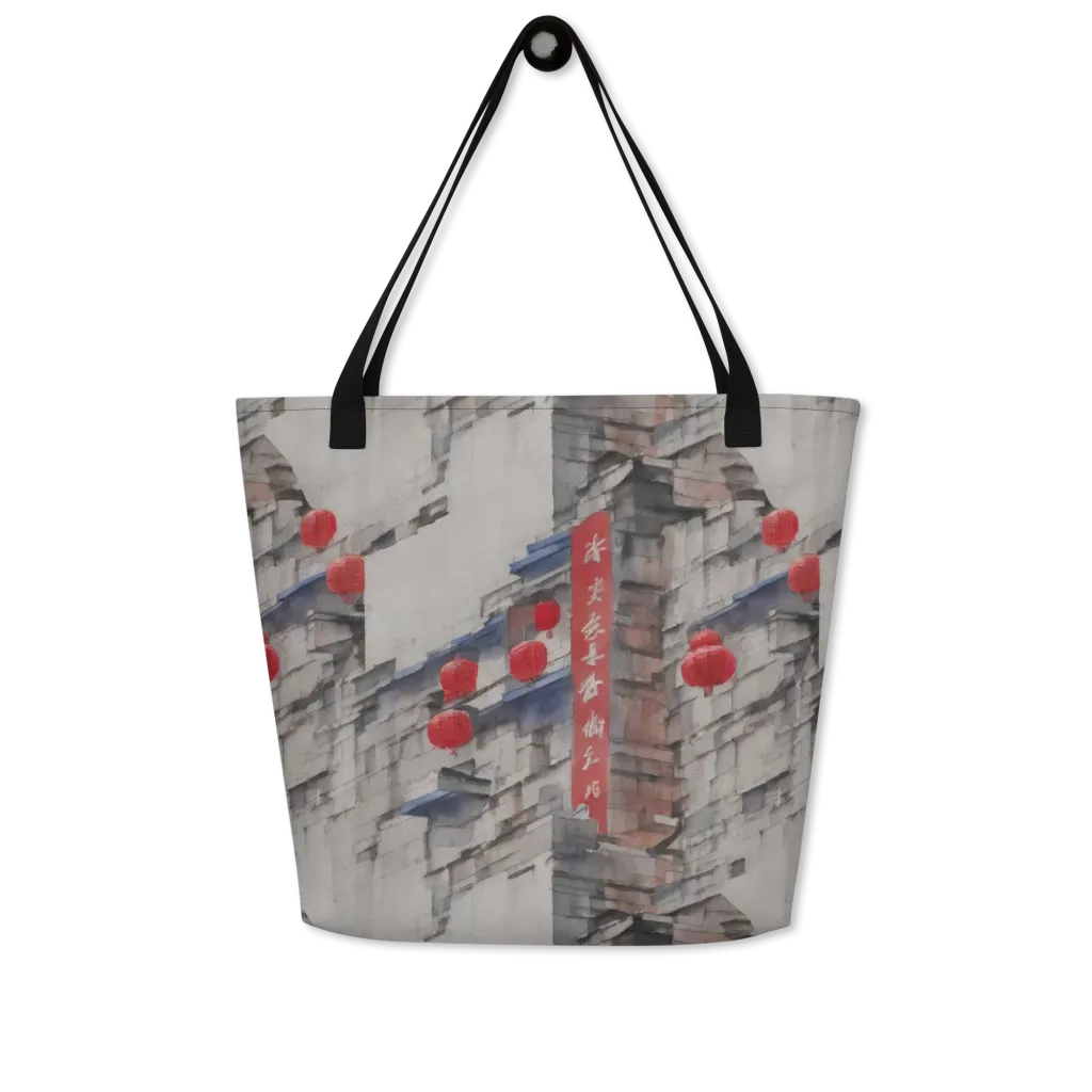 Crimson Lantern Alley on Large Tote Bag W/ Pocket — Front