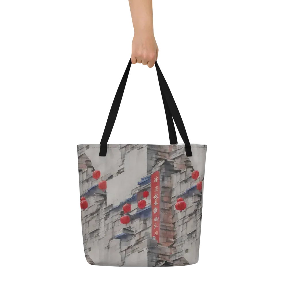 Crimson Lantern Alley on Large Tote Bag W/ Pocket — Front