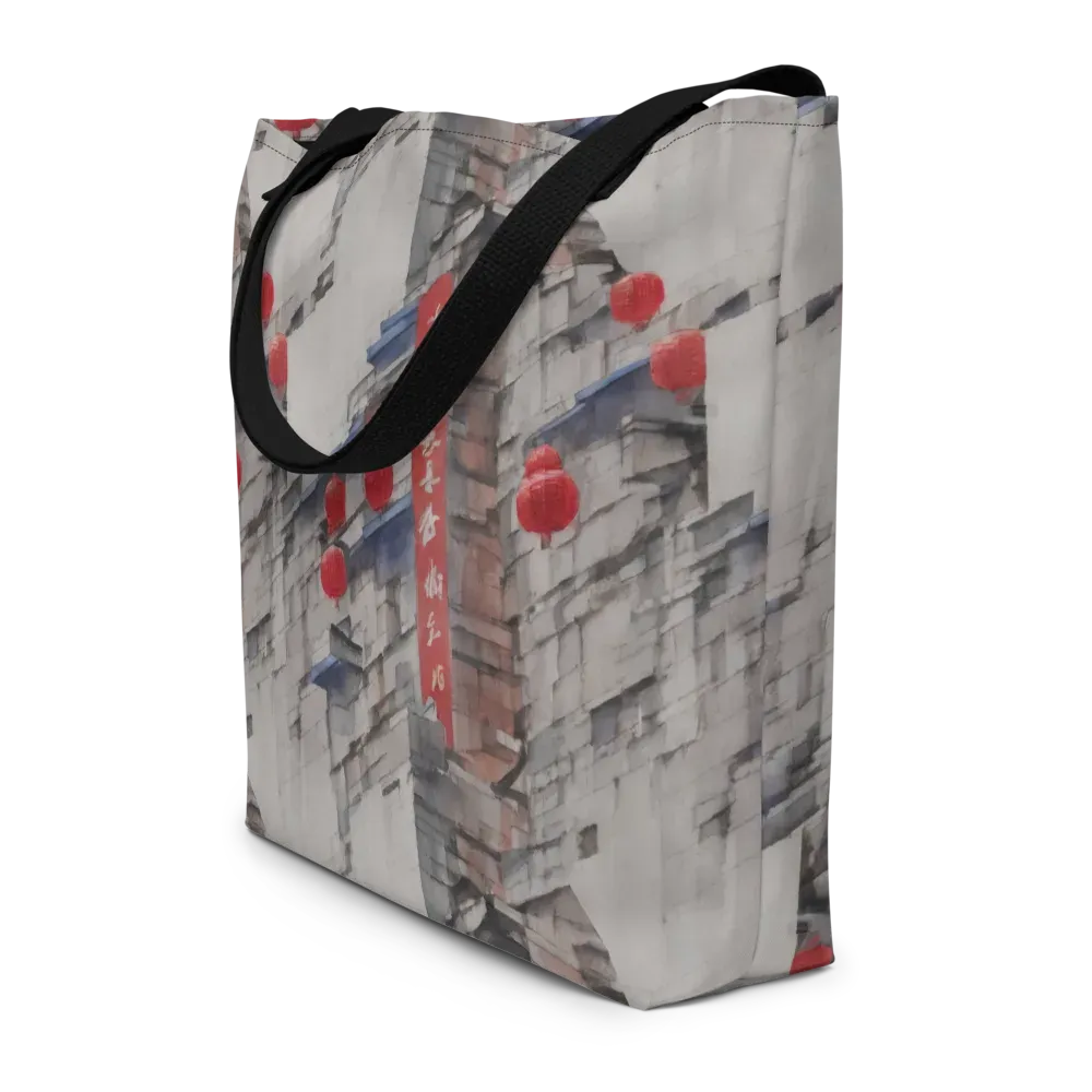 Crimson Lantern Alley on Large Tote Bag W/ Pocket — Front