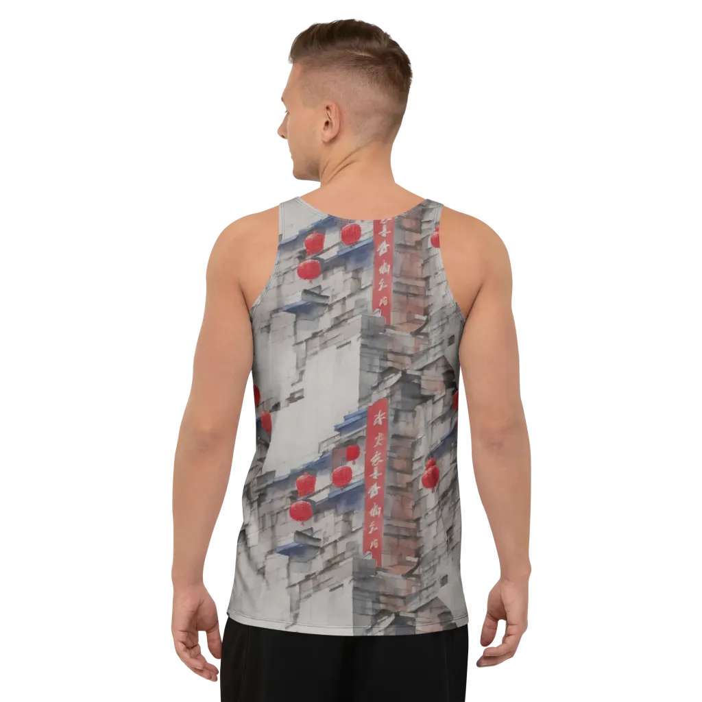 Crimson Lantern Alley on Men's Tank Top — Back