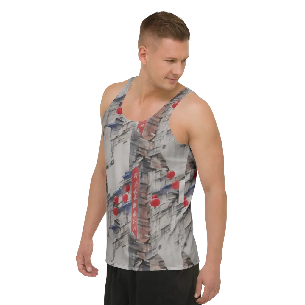 Crimson Lantern Alley on Men's Tank Top — Left Front