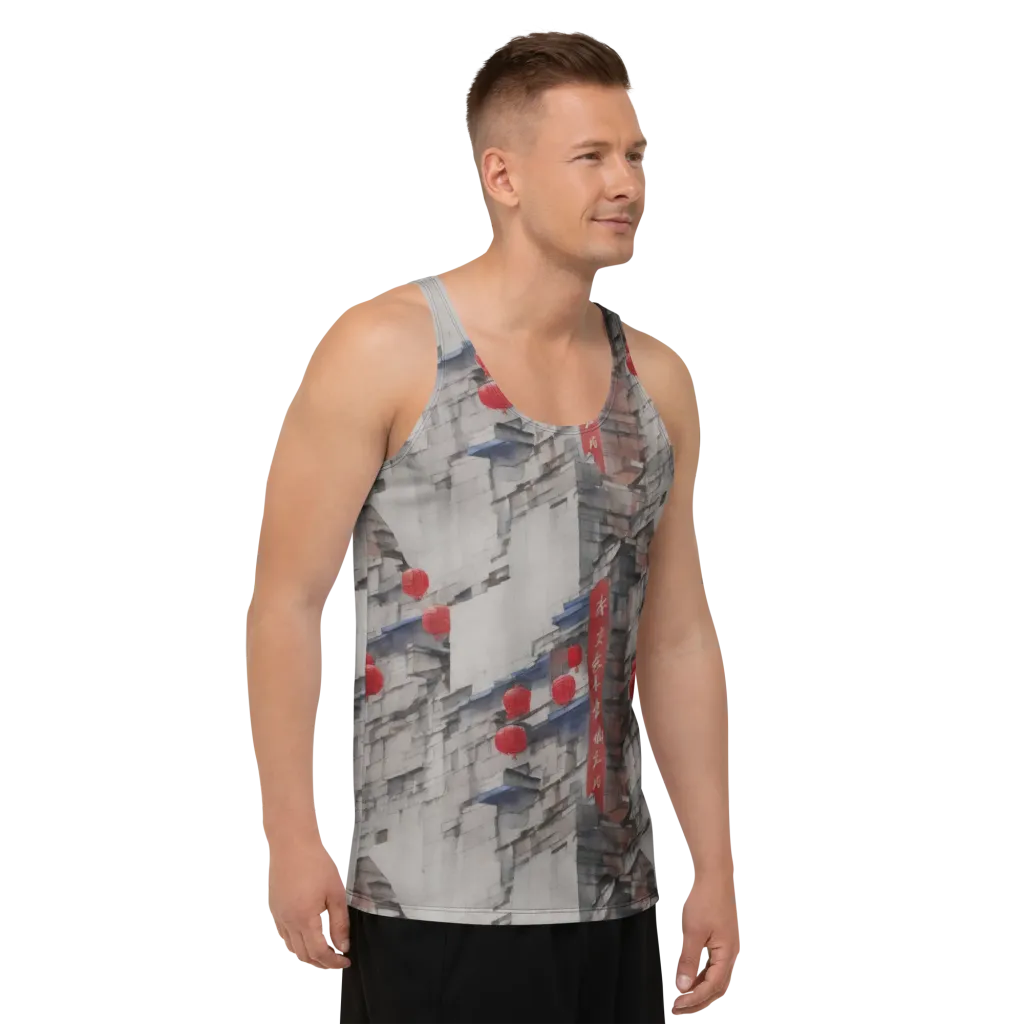 Crimson Lantern Alley on Men's Tank Top — Right Front
