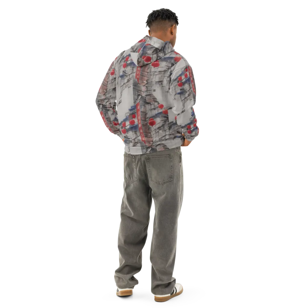 Crimson Lantern Alley on Cotton Hoodie — Back