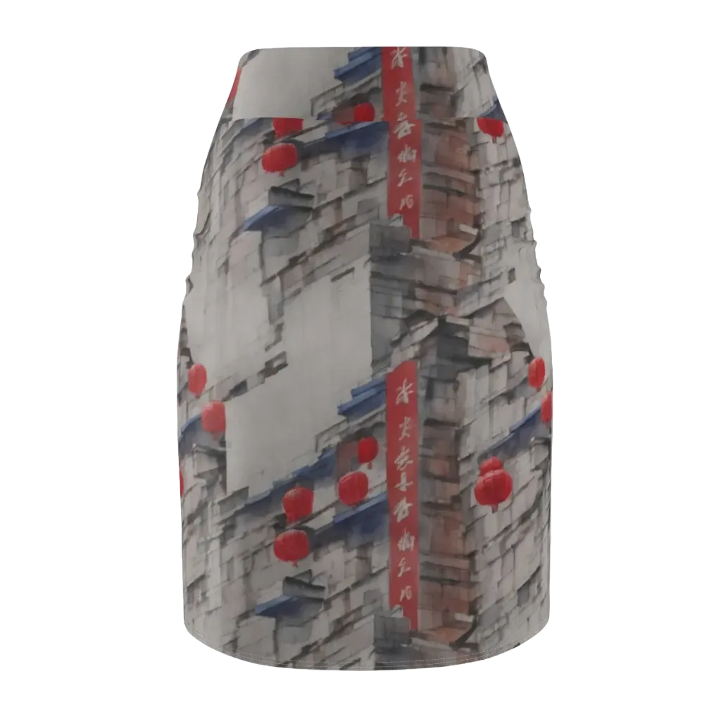 Crimson Lantern Alley on Pencil Skirt — Back