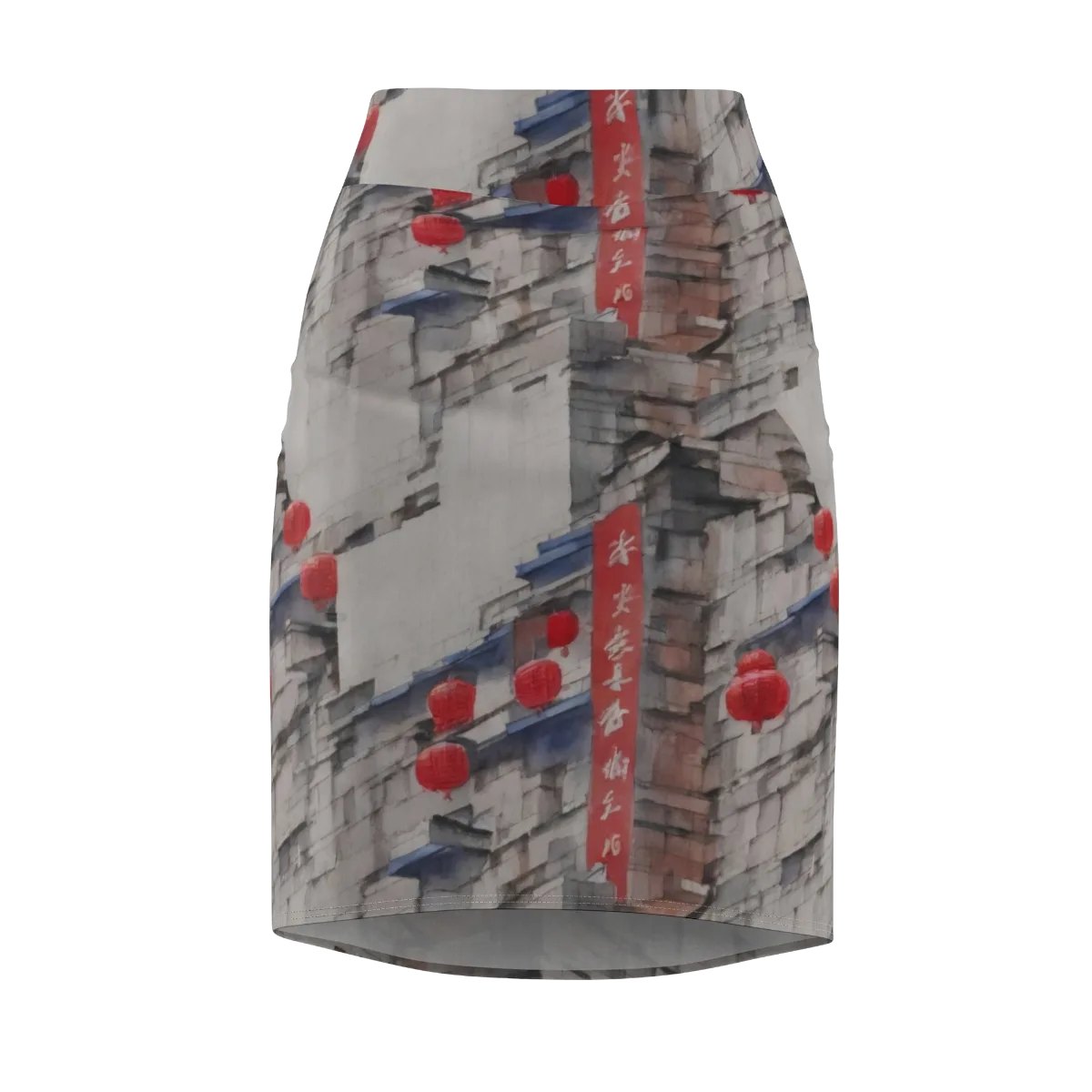 Crimson Lantern Alley on Pencil Skirt — Front