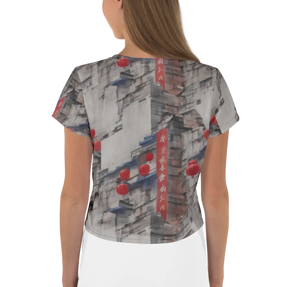 Crimson Lantern Alley on Crop Tee — Back