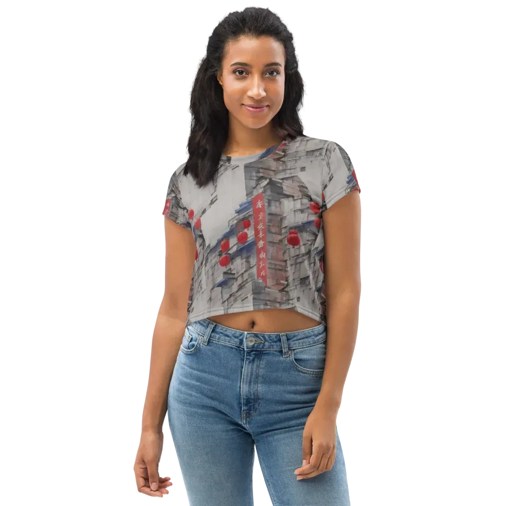 Crimson Lantern Alley on Crop Tee — Front