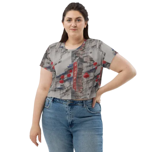 Crimson Lantern Alley on a Crop Tee