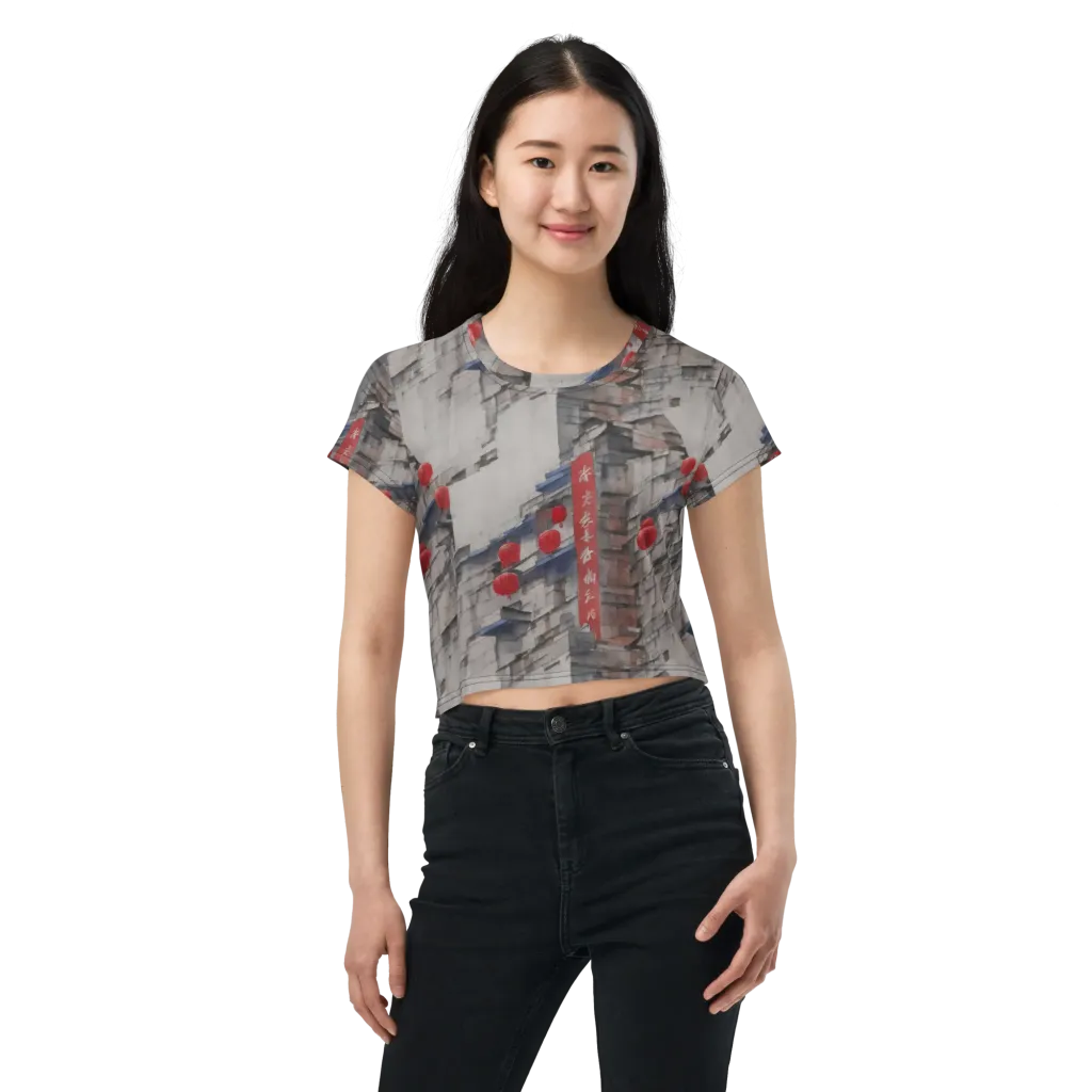 Crimson Lantern Alley on Crop Tee — Front