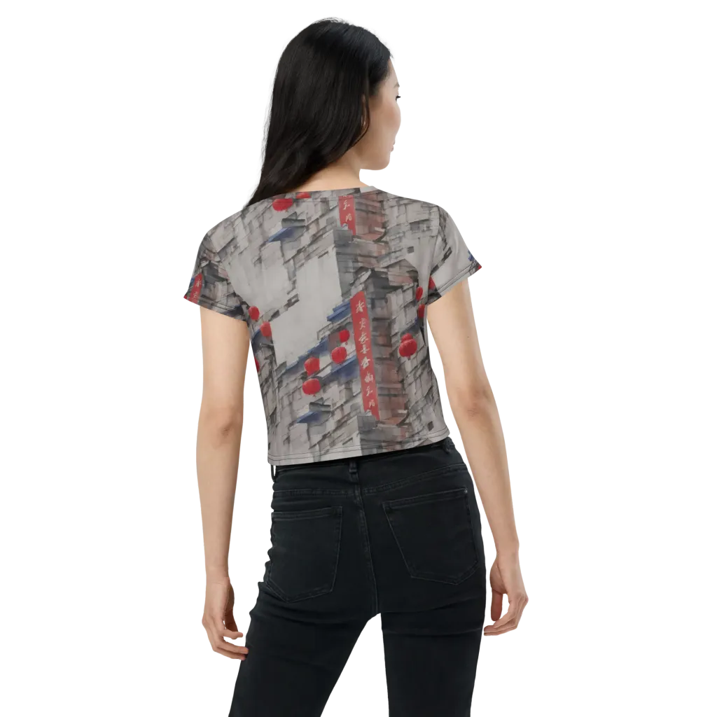Crimson Lantern Alley on Crop Tee — Back