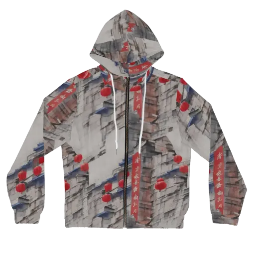 Crimson Lantern Alley on a Women's Full-Zip Hoodie