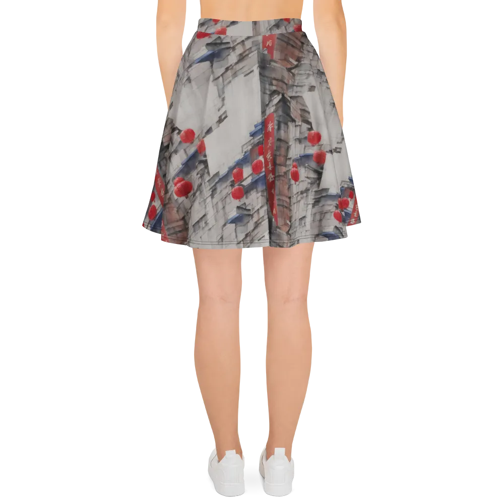 Crimson Lantern Alley on Skater Skirt — Back