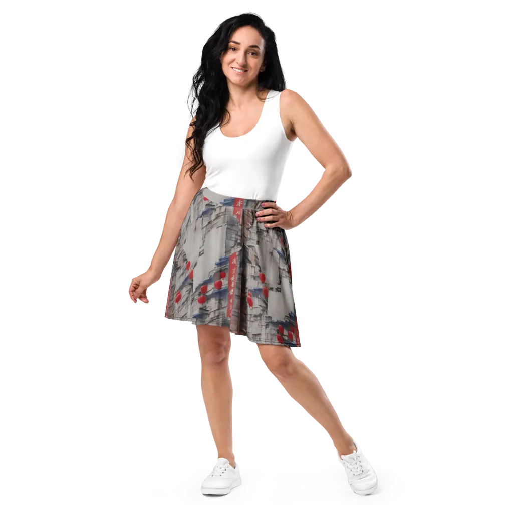 Crimson Lantern Alley on Skater Skirt — Front