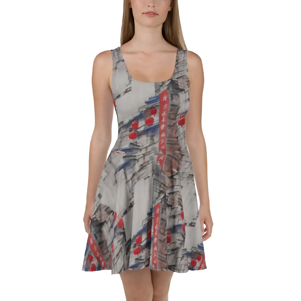 Crimson Lantern Alley on Skater Dress — Front