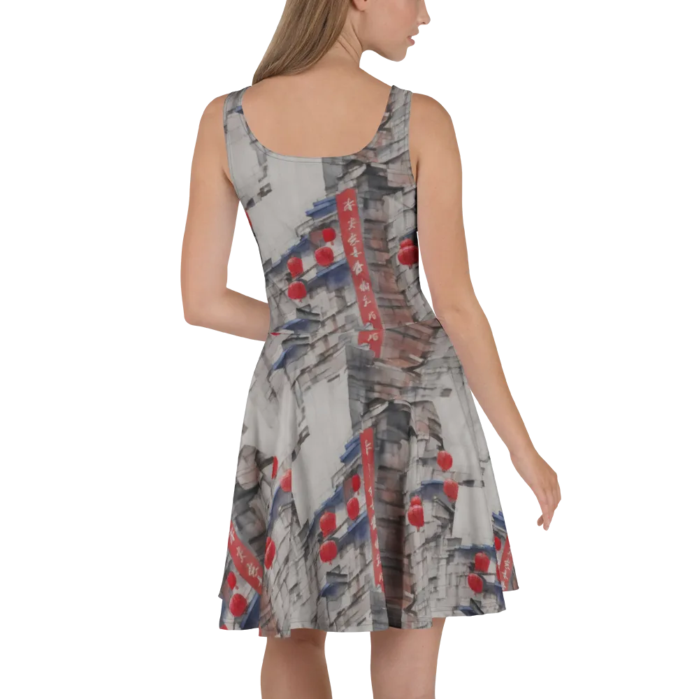 Crimson Lantern Alley on Skater Dress — Back