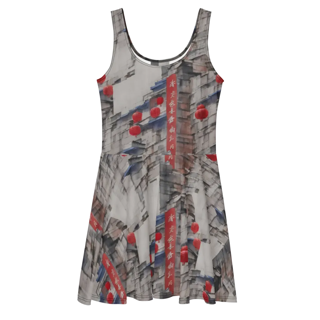 Crimson Lantern Alley on Skater Dress — Front