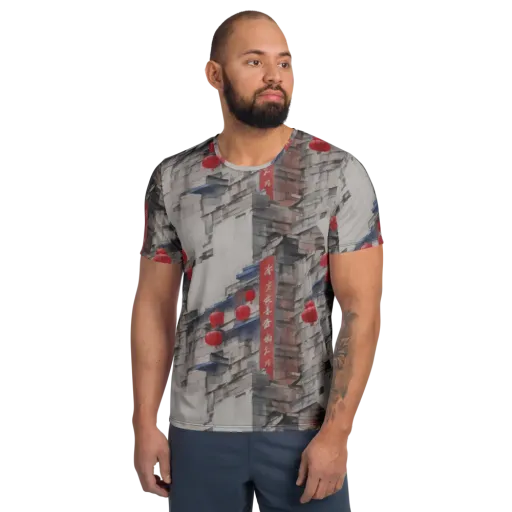 Crimson Lantern Alley on a Men's Athletic T-Shirt
