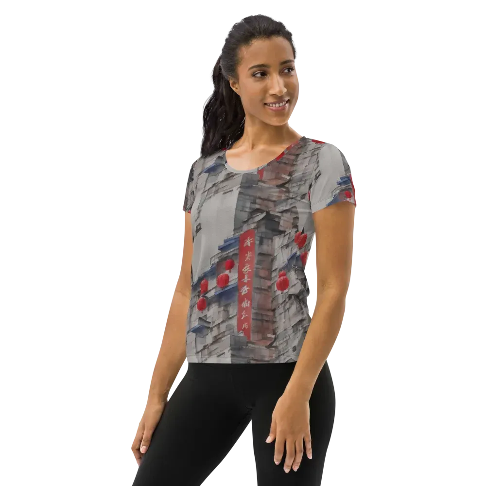 Crimson Lantern Alley on Women's Athletic T-Shirt — Left