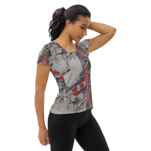 Crimson Lantern Alley on a Women's Athletic T-Shirt