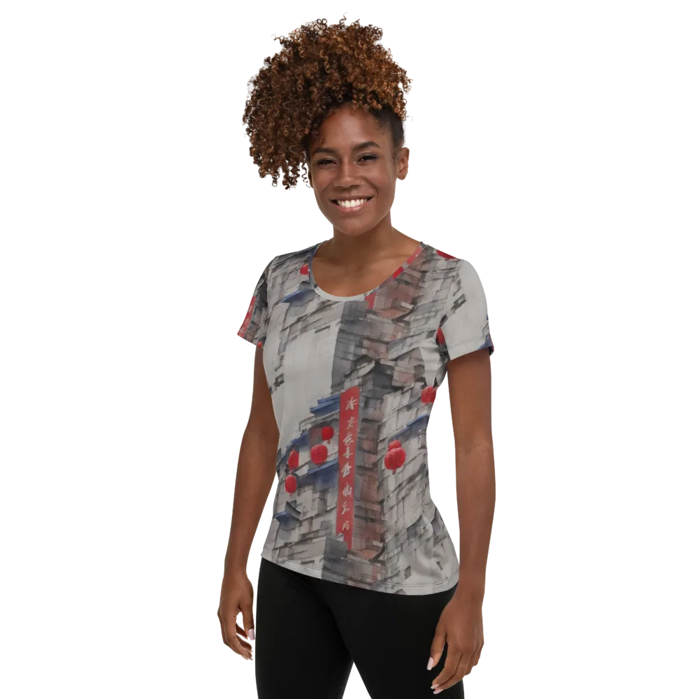 Crimson Lantern Alley on Women's Athletic T-Shirt — Left