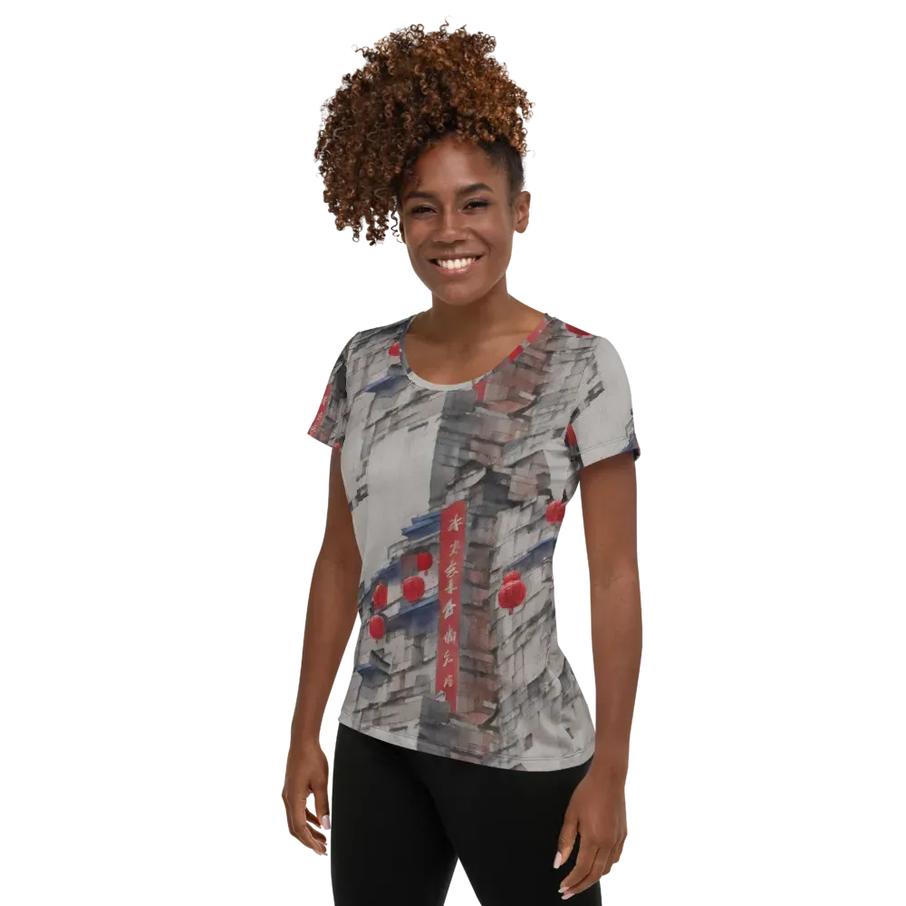 Crimson Lantern Alley on Women's Athletic T-Shirt — Left