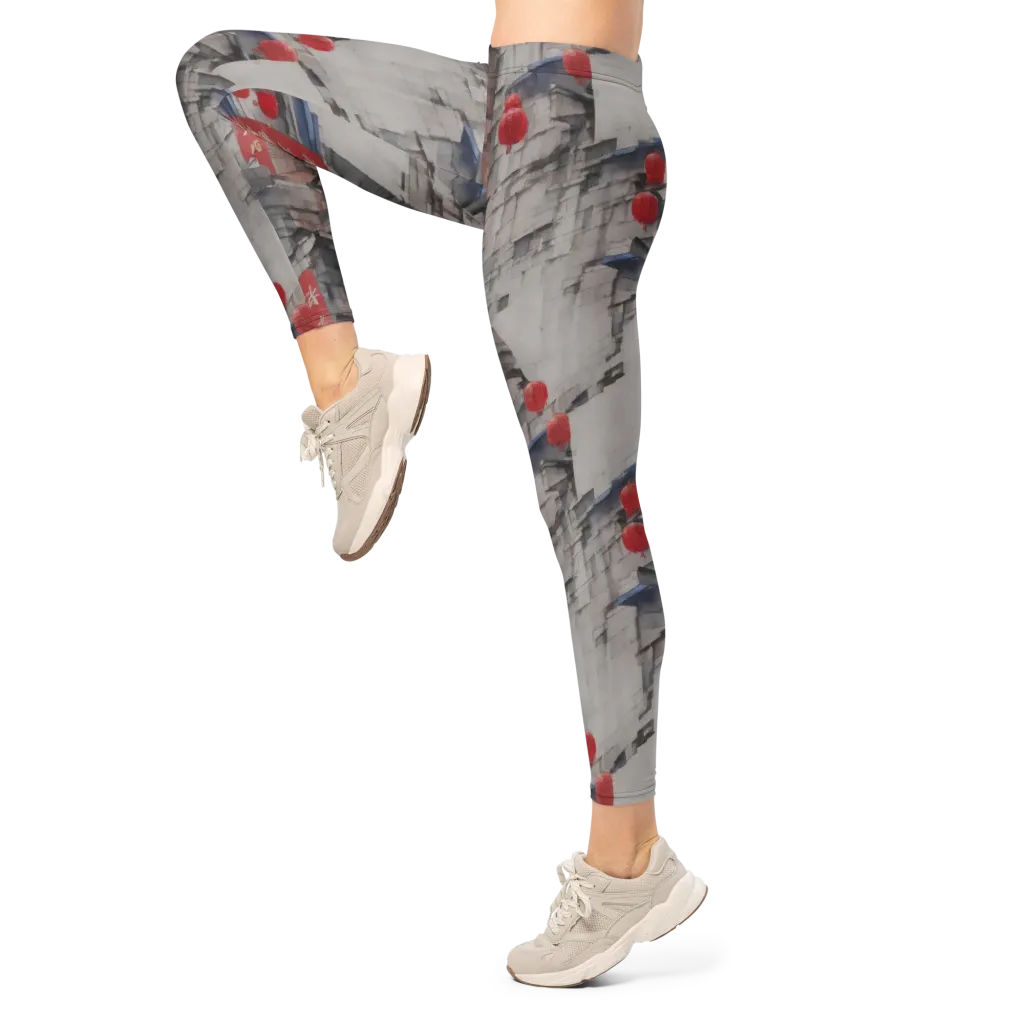 Crimson Lantern Alley on Leggings — Left