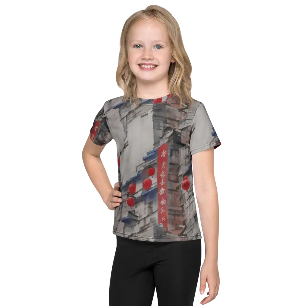 Crimson Lantern Alley on Kids Crew Neck T-Shirt — Front
