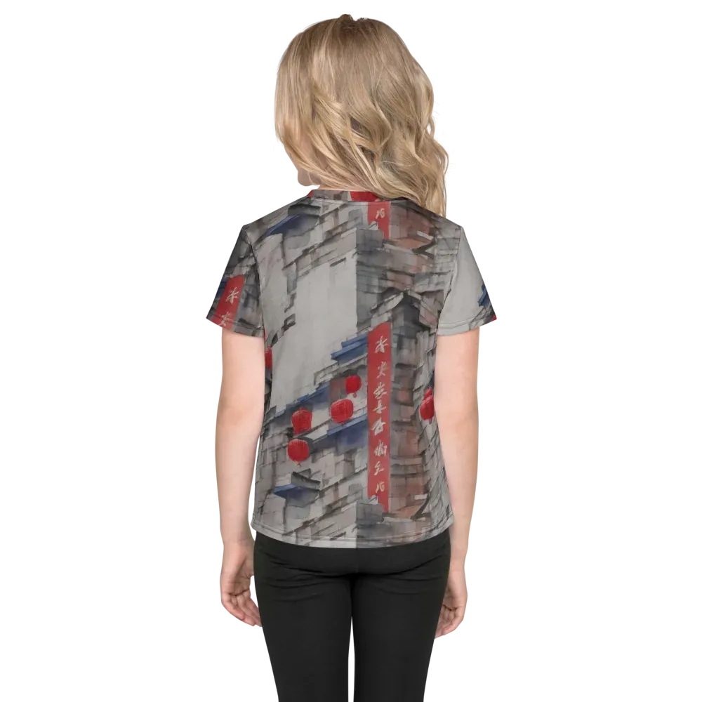 Crimson Lantern Alley on Kids Crew Neck T-Shirt — Back
