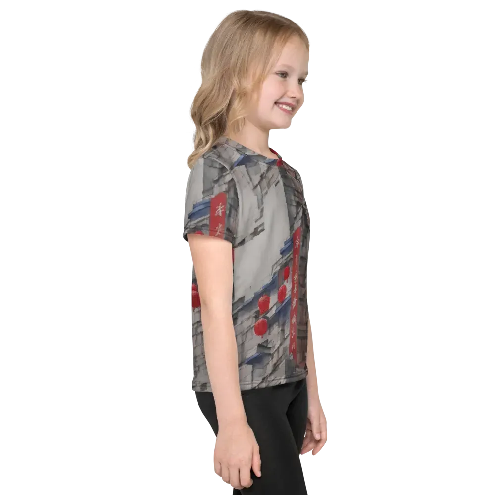 Crimson Lantern Alley on Kids Crew Neck T-Shirt — Right