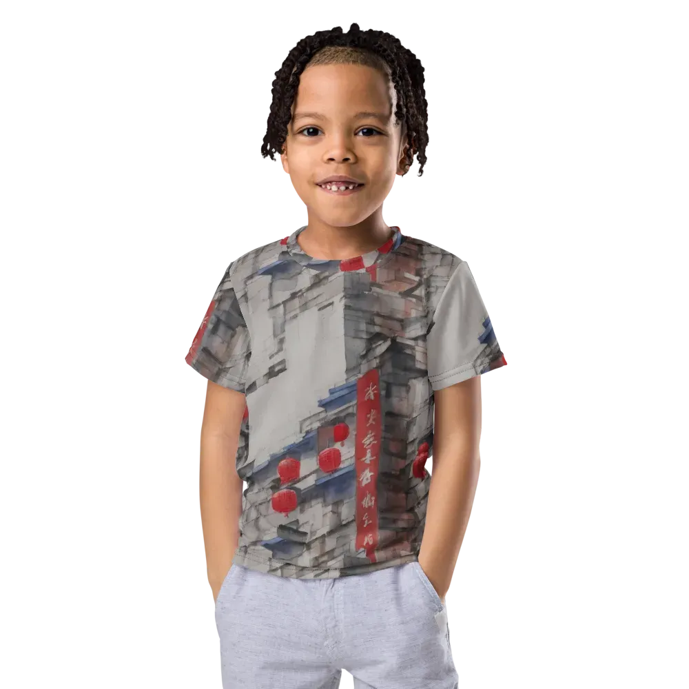 Crimson Lantern Alley on Kids Crew Neck T-Shirt — Front