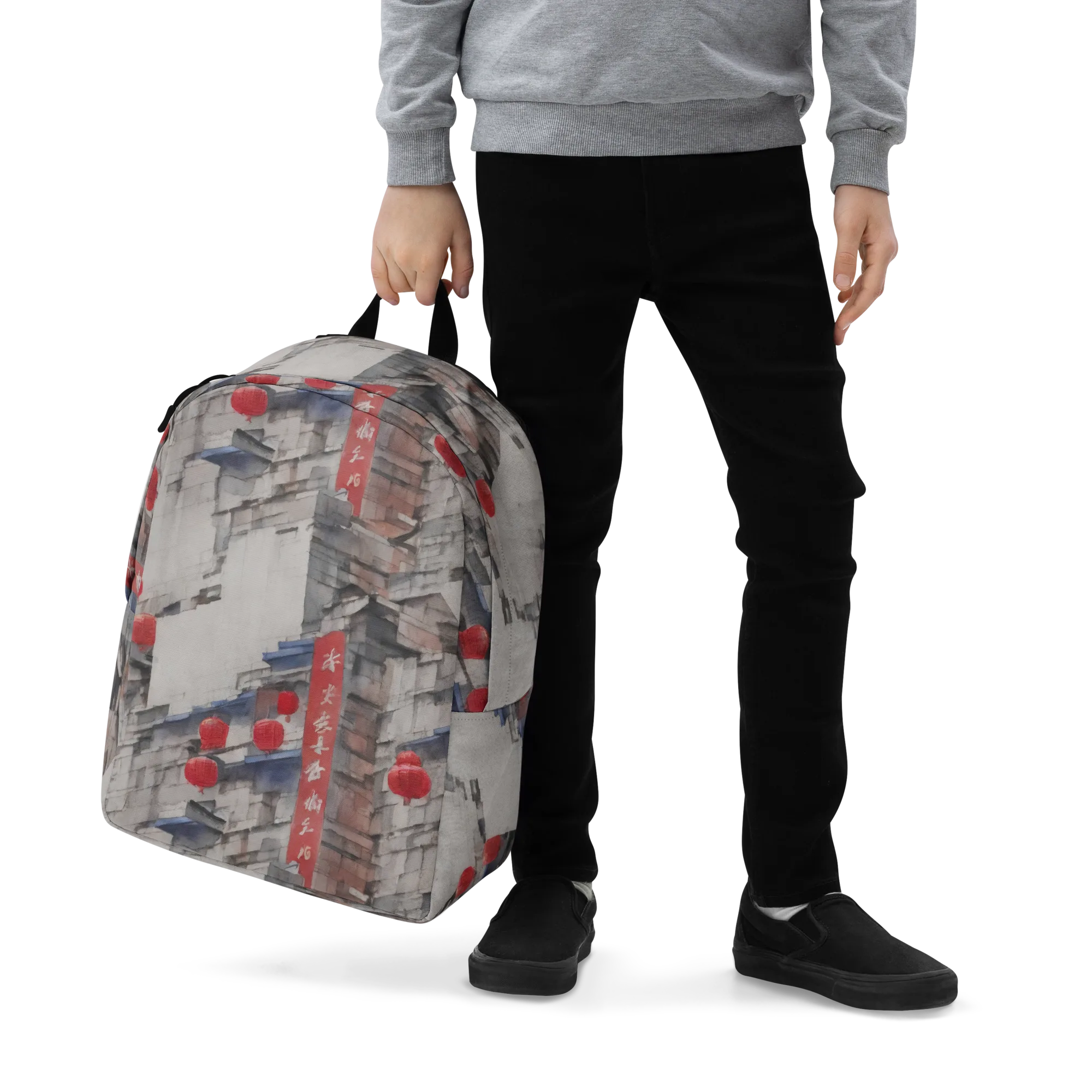 Crimson Lantern Alley on Minimalist Backpack — Zoomed-in