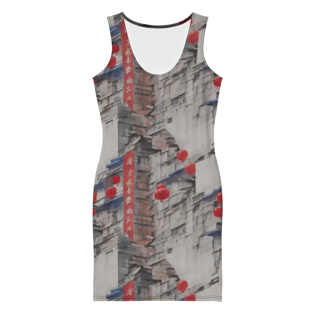Crimson Lantern Alley on Bodycon Dress — Front