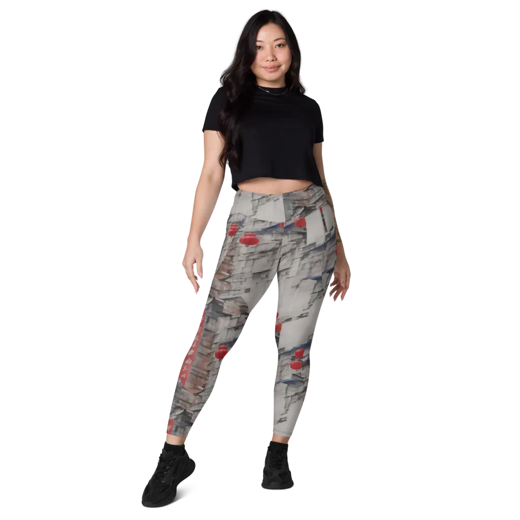 Crimson Lantern Alley on Leggings with Pockets — Front