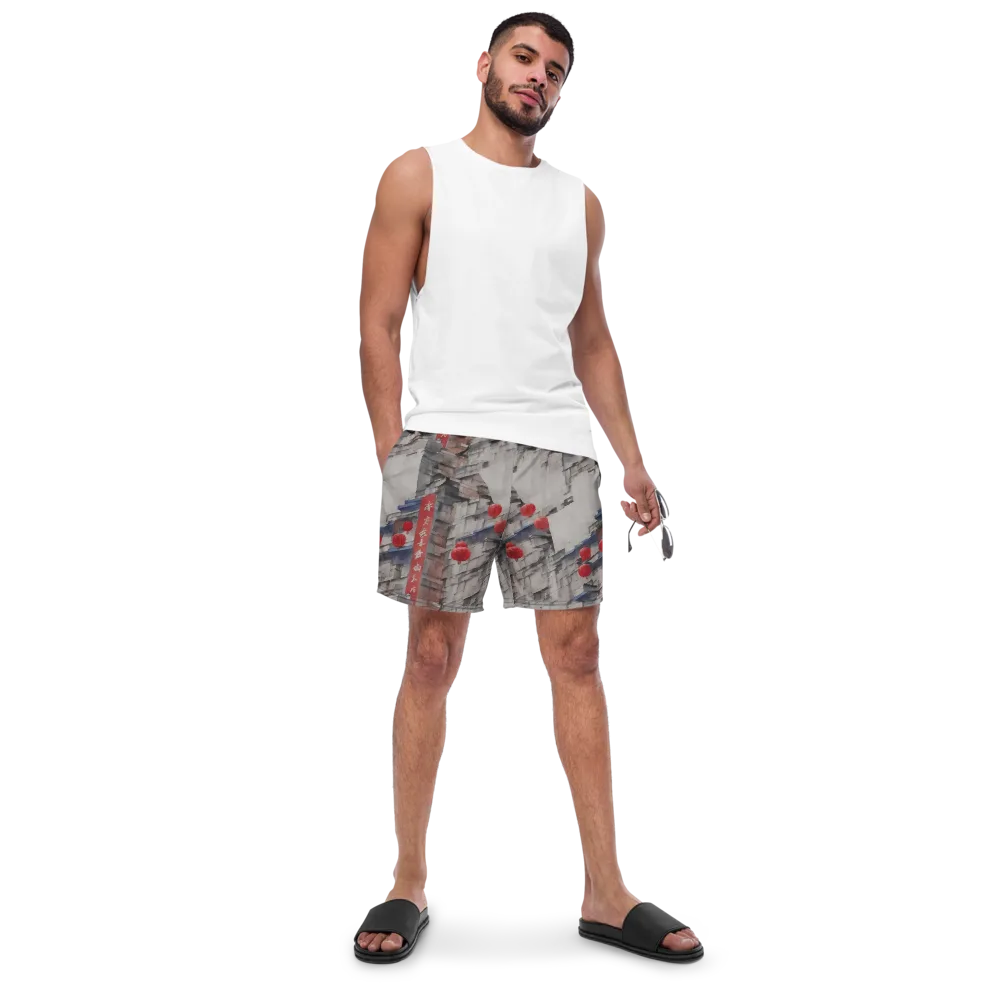 Crimson Lantern Alley on Swim Trunks — Front