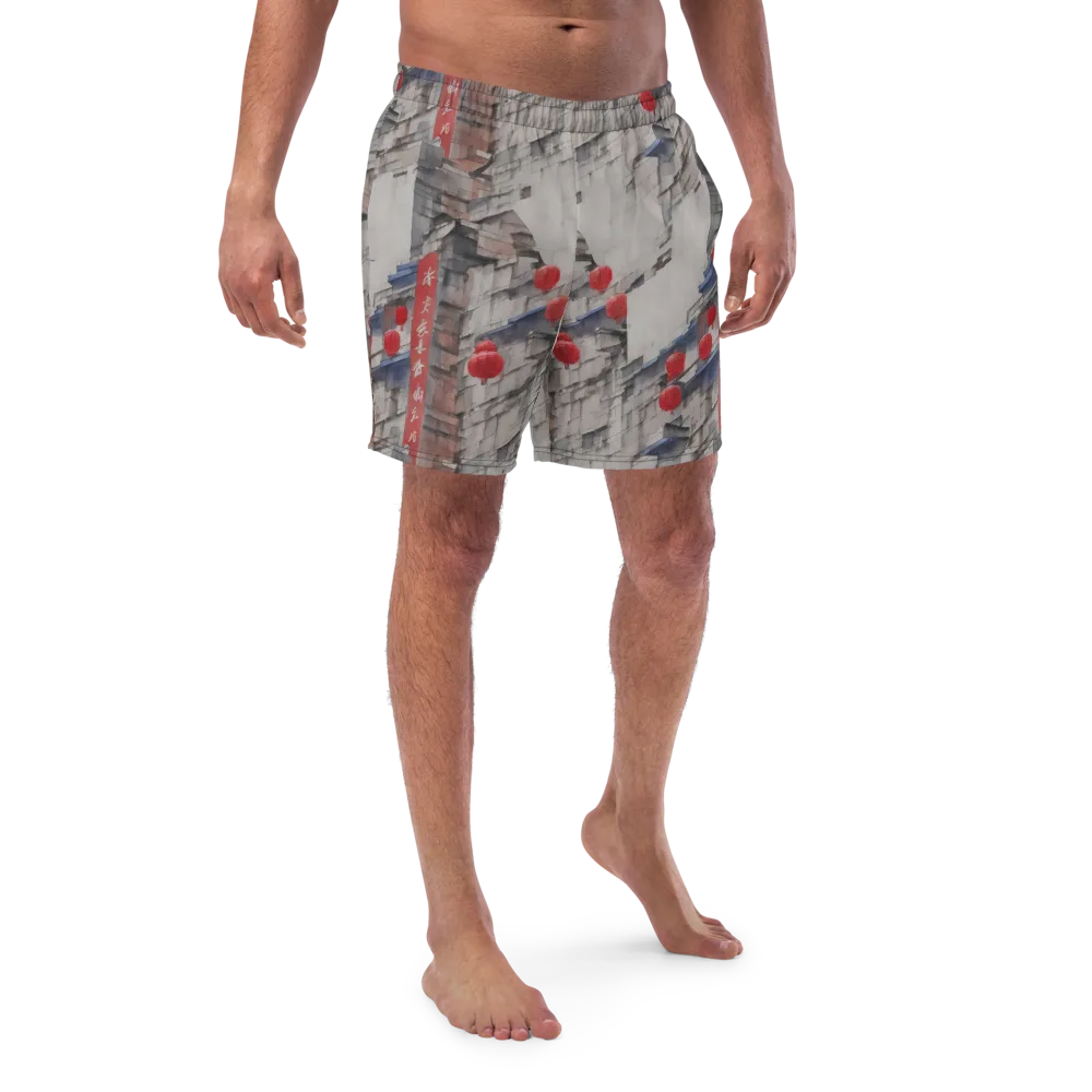 Crimson Lantern Alley on Swim Trunks — Front