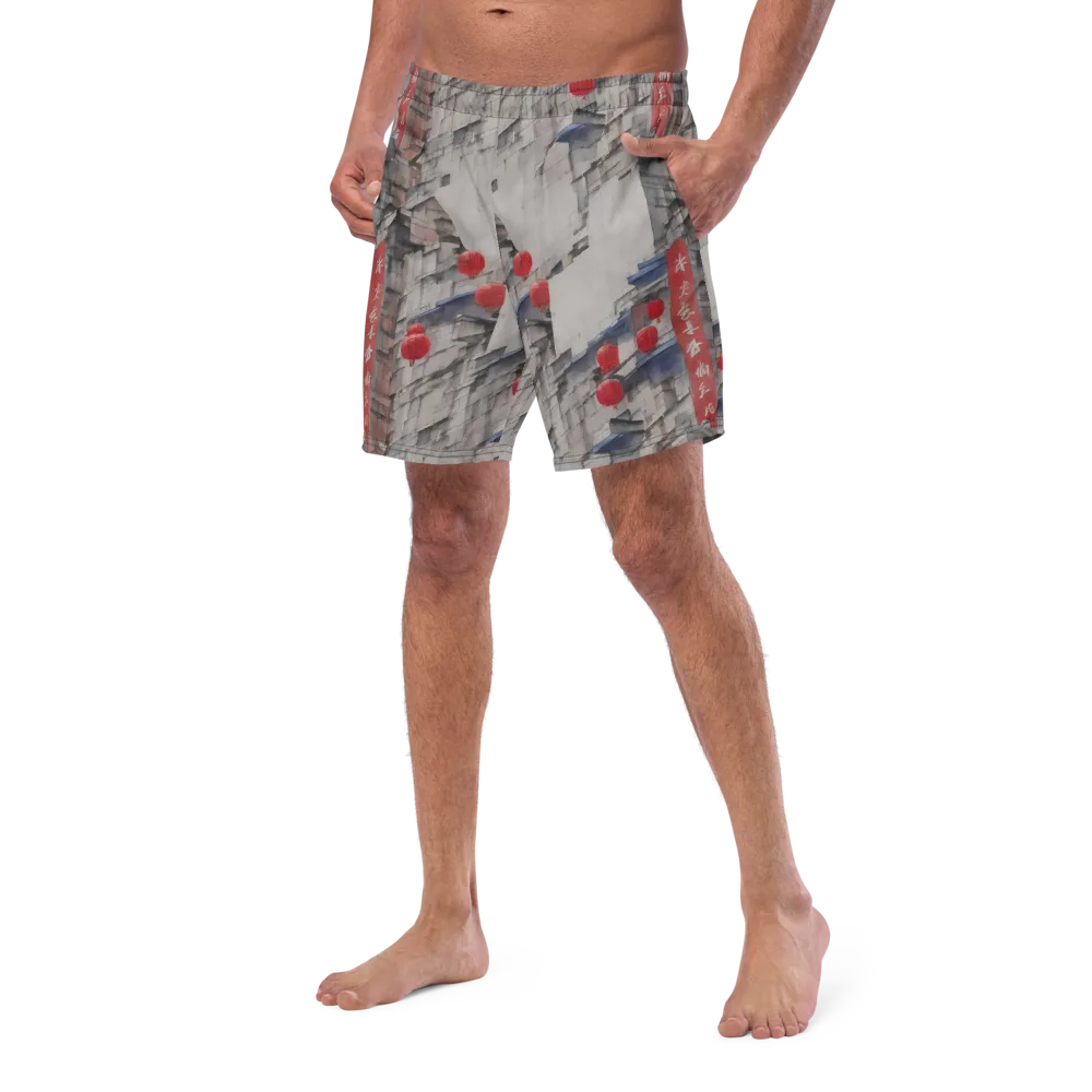Crimson Lantern Alley on Swim Trunks — Left Front