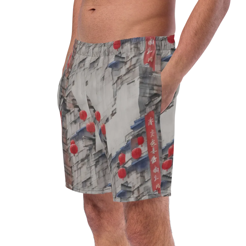 Crimson Lantern Alley on Swim Trunks — Left Front