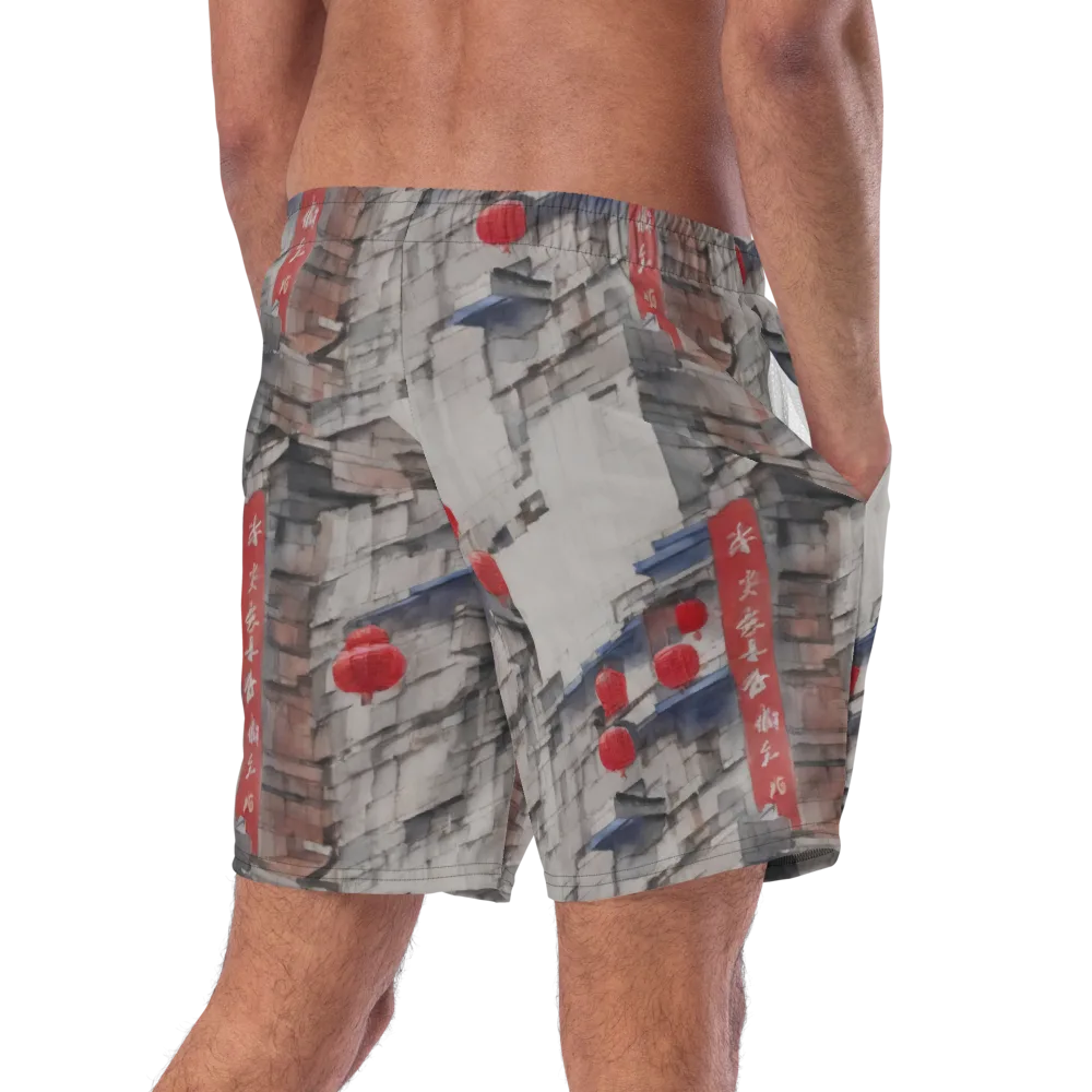 Crimson Lantern Alley on Swim Trunks — Right Back