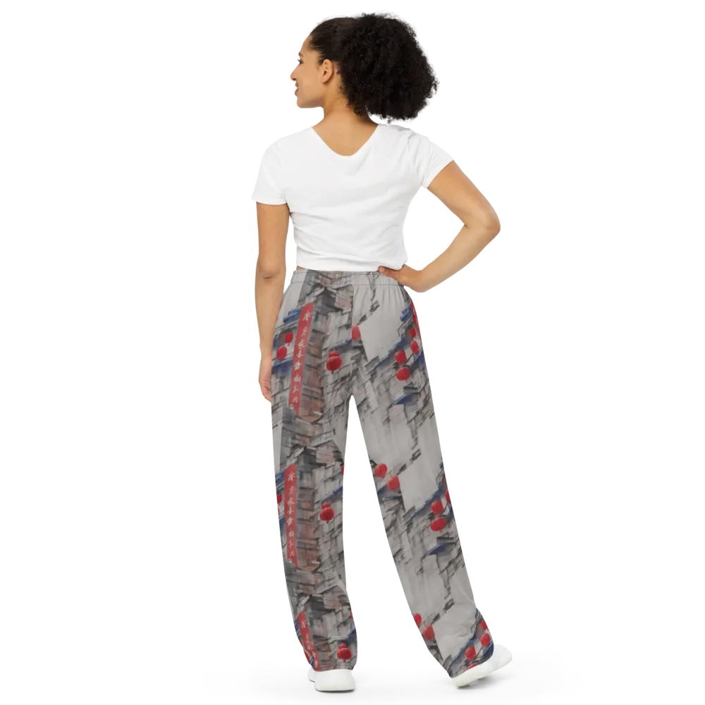 Crimson Lantern Alley on Wide-Leg Pants — Back