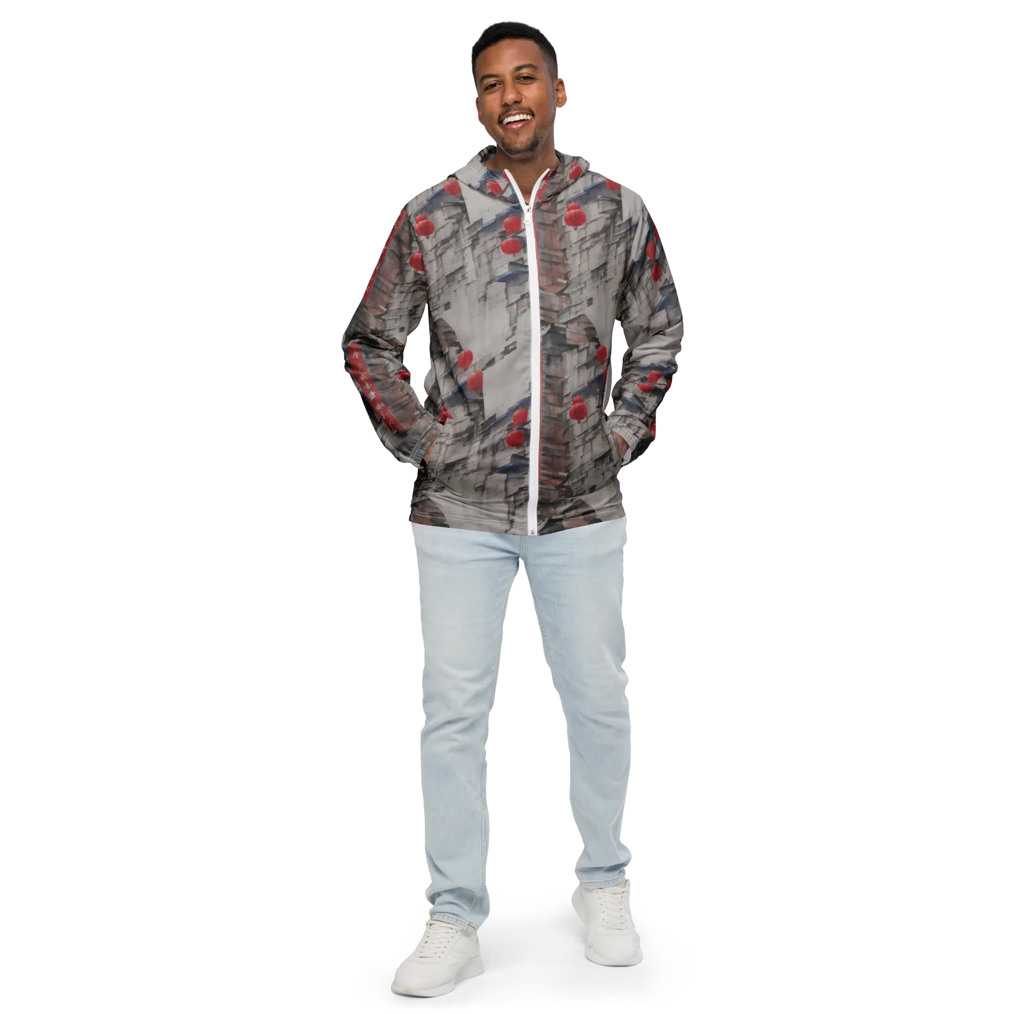 Crimson Lantern Alley on Men's Windbreaker — Front